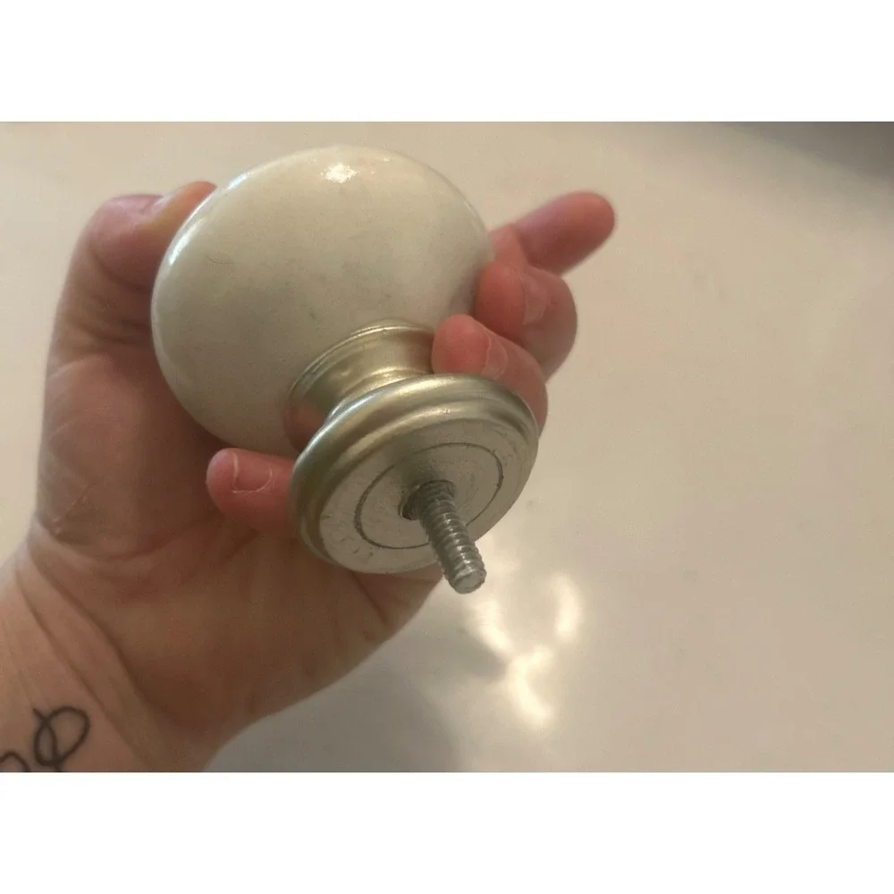 Replacement White Marble Curtain Rod Finial, Brushed Nickel, Single 1pc (As-Is)